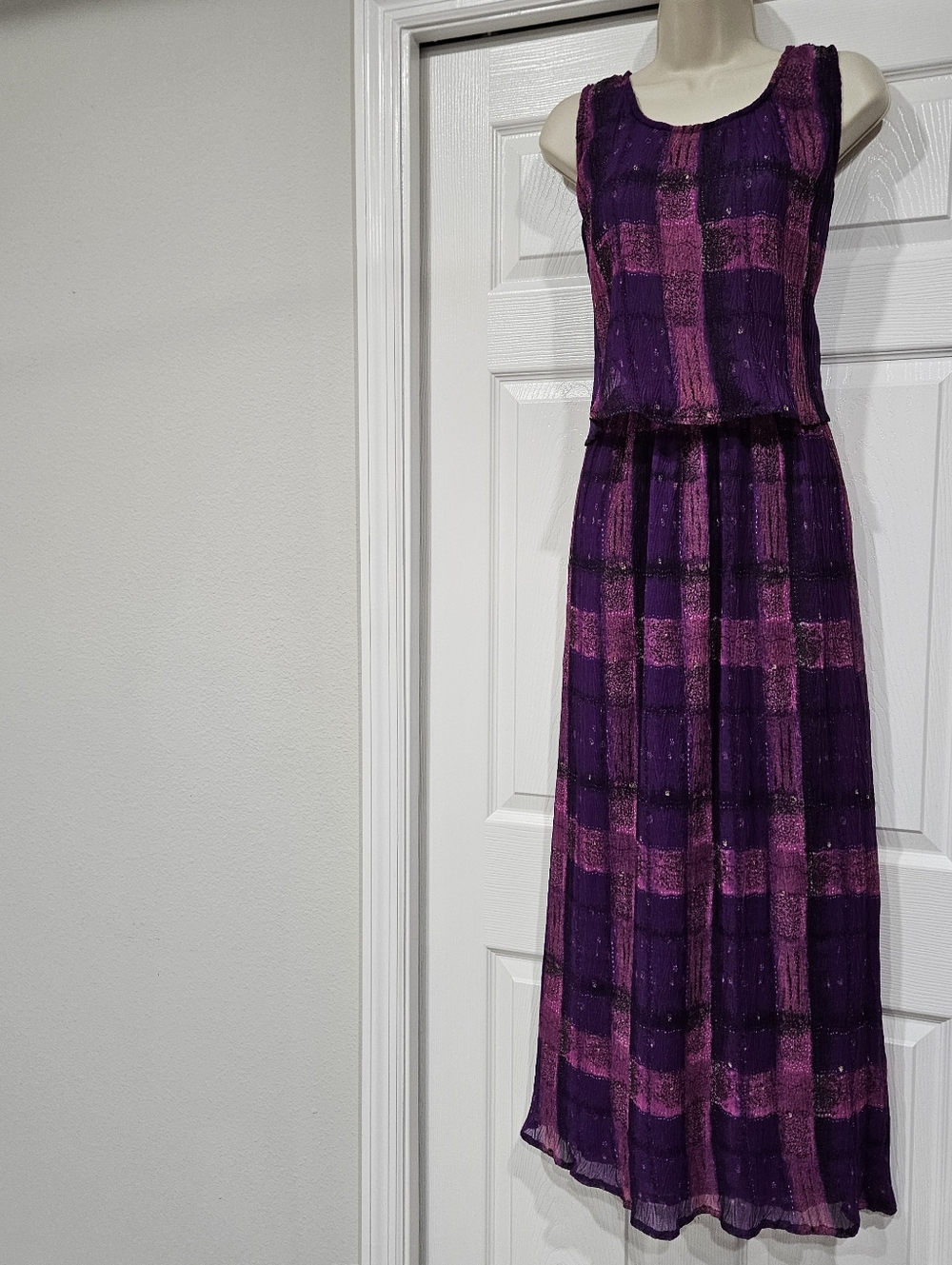 Sacred Threads Purple & Pink Plaid Maxi Skirt Set